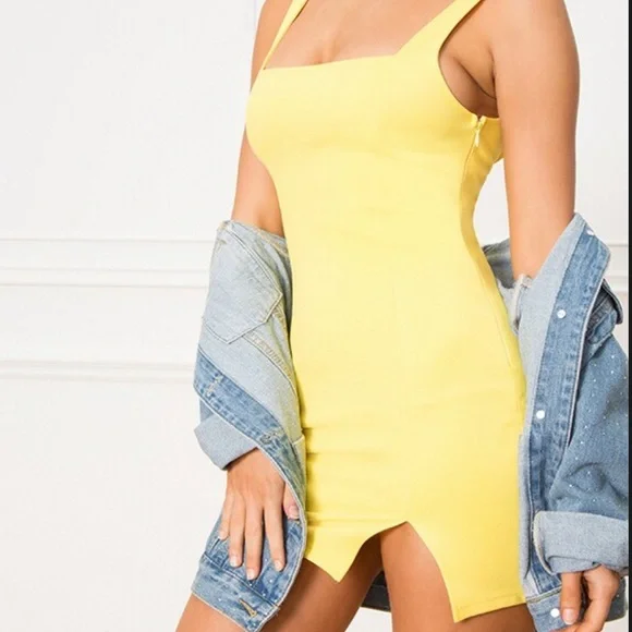 superdown yellow square neck bodycon dress - Picture 1 of 4